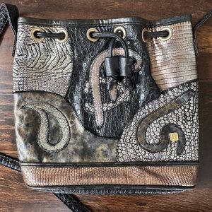 NAS Metallic Black and Bronze Drawstring Shoulder Bag